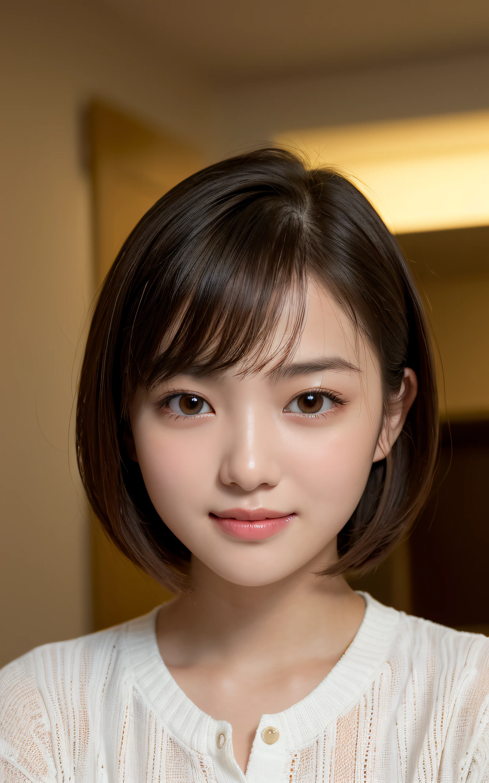 A close up of a woman with a white shirt and a brown hair - SeaArt AI