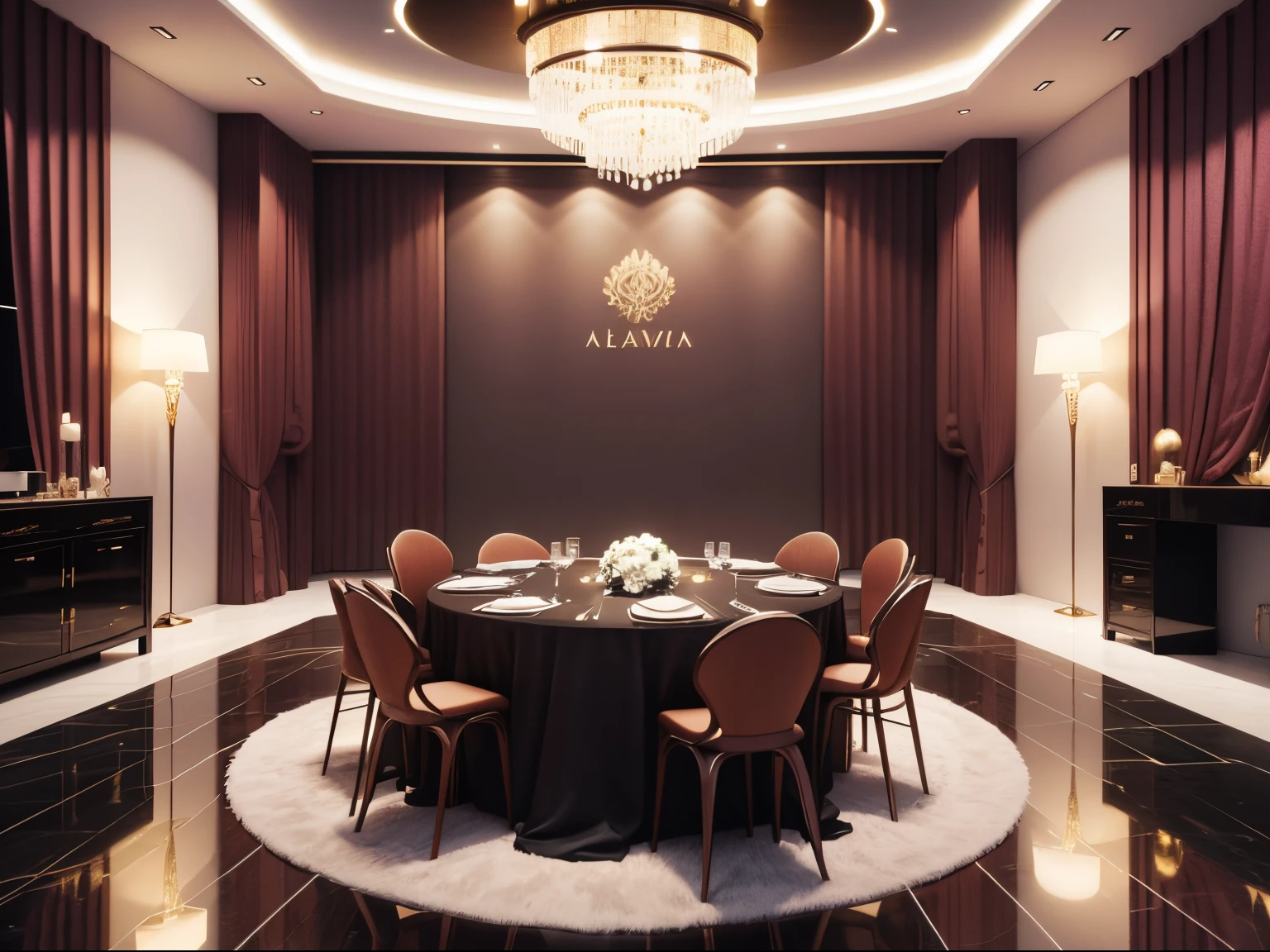 Modern and luxurious party room, com mesas e cadeiras. (Alta qualidade, objetos perfeitos, 8k)