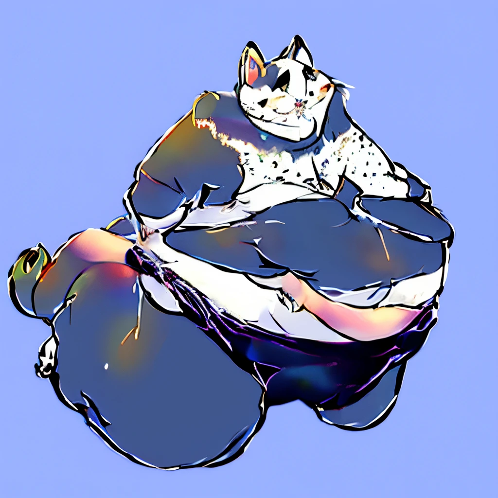 morbidly obese, feline, furry, bedbound, immobile, red collar, tight underwear, black fur