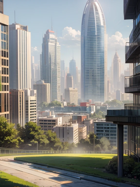 Building, large, lawn, modern, no one, far view, city background