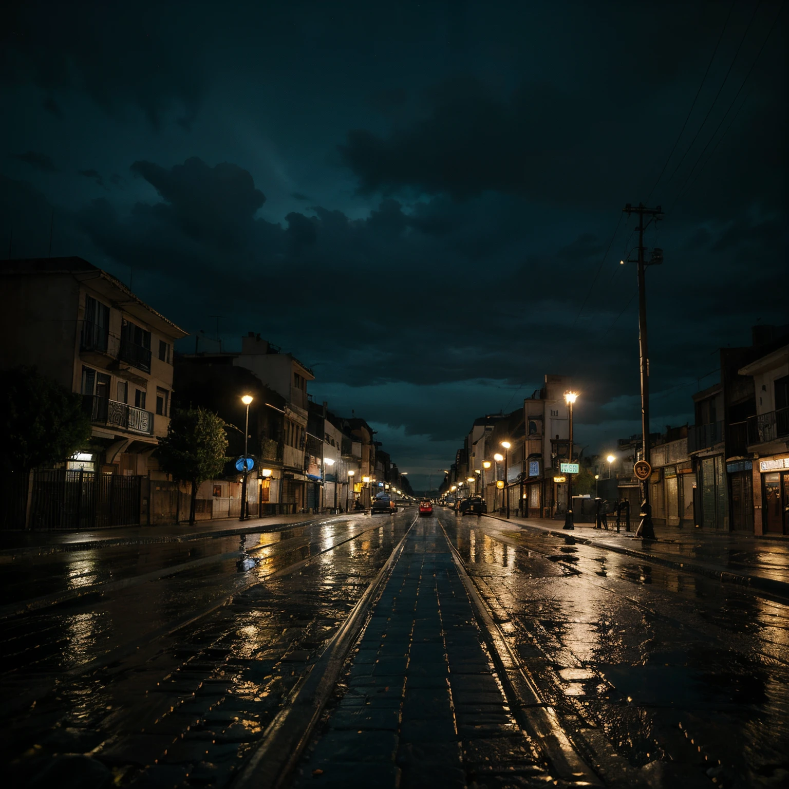 Una ciudad de noche lloviendo, transmite tristeza y nostalgia
