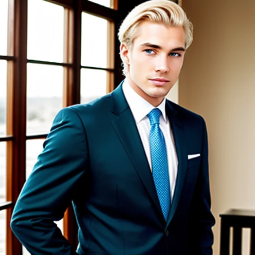 Successful businessman in suit with blond hair and blue eyes