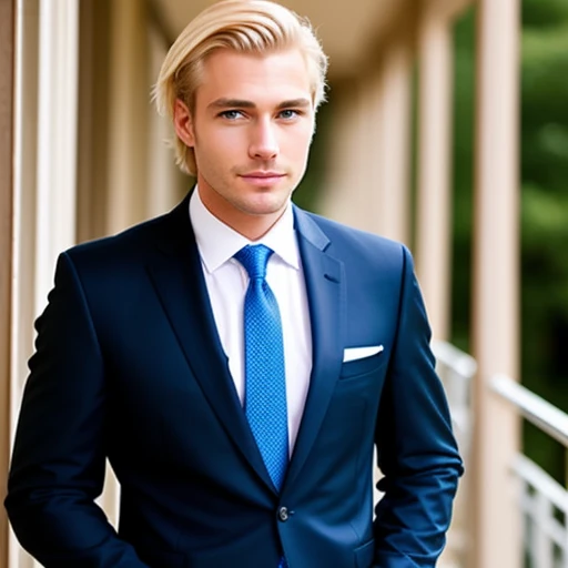 Successful businessman in suit with blond hair and blue eyes