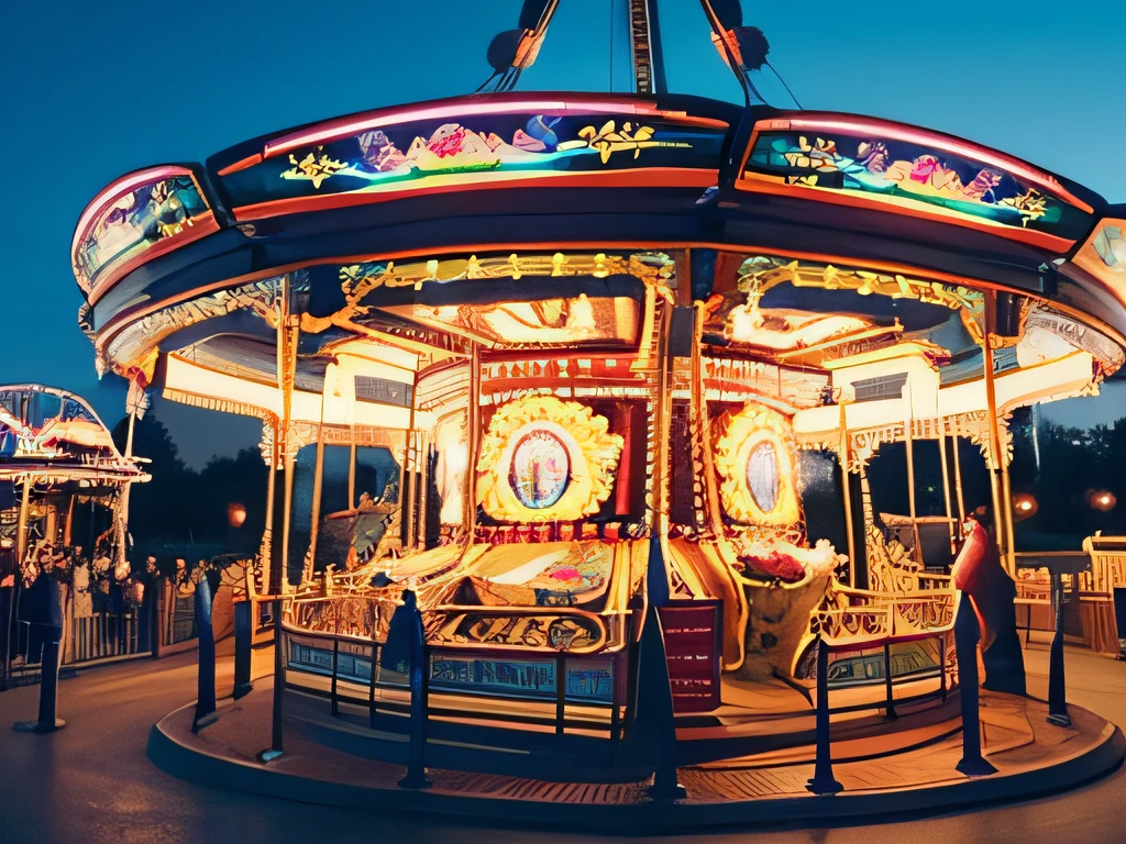 theme park，roller coasters，Ferris wheel，carousel horses，tmasterpiece，illuminations