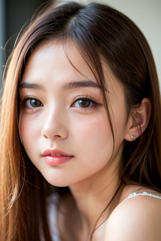 ((Best Quality)), ((masutepiece)), (Detailed), Perfect face、a 19 years old girl、White camisole、Cute、Bare nipples、Plump lips、girl i want to kiss