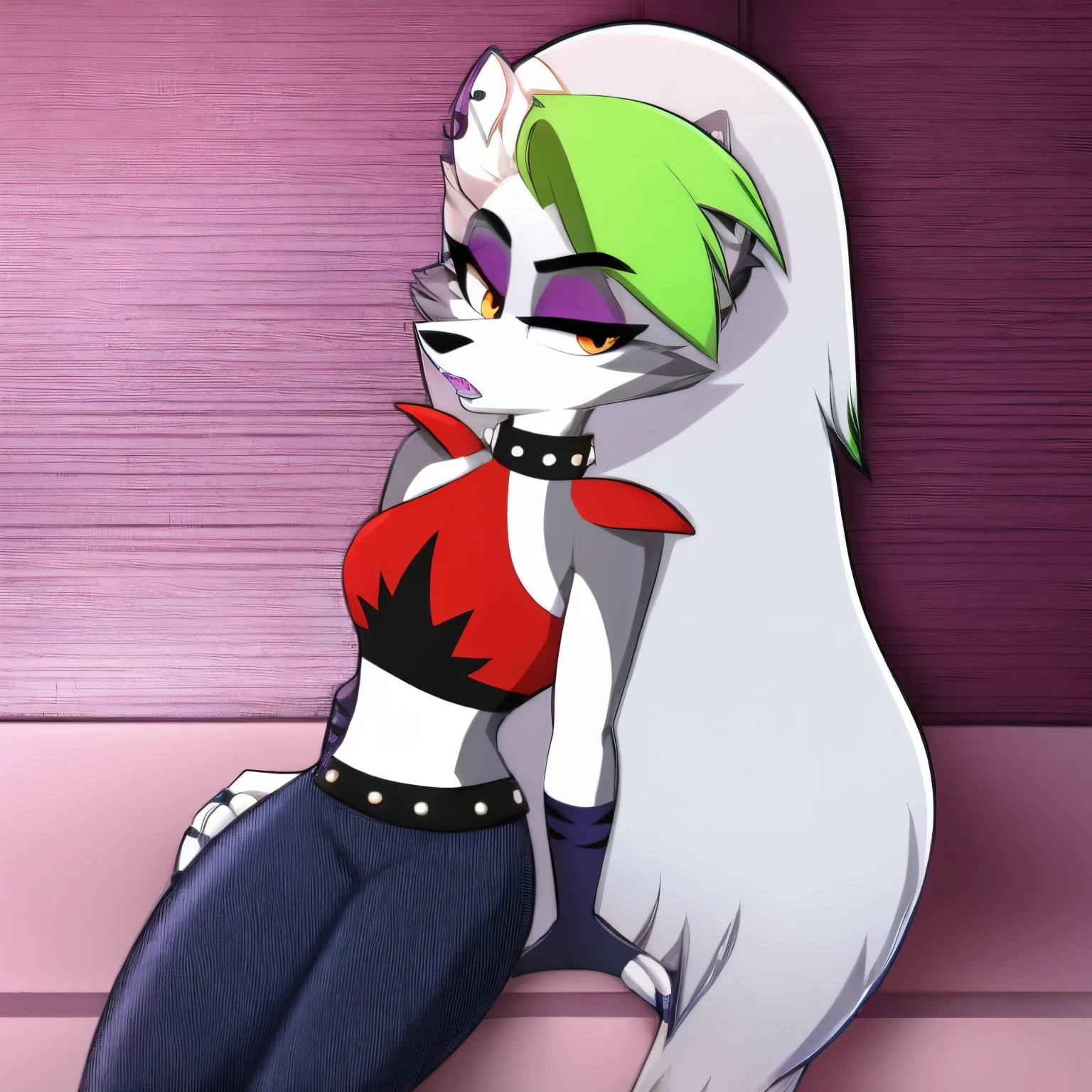 best quality, roxanne merged with loona, solo, furry female, body fur, makeup, sexy clothes