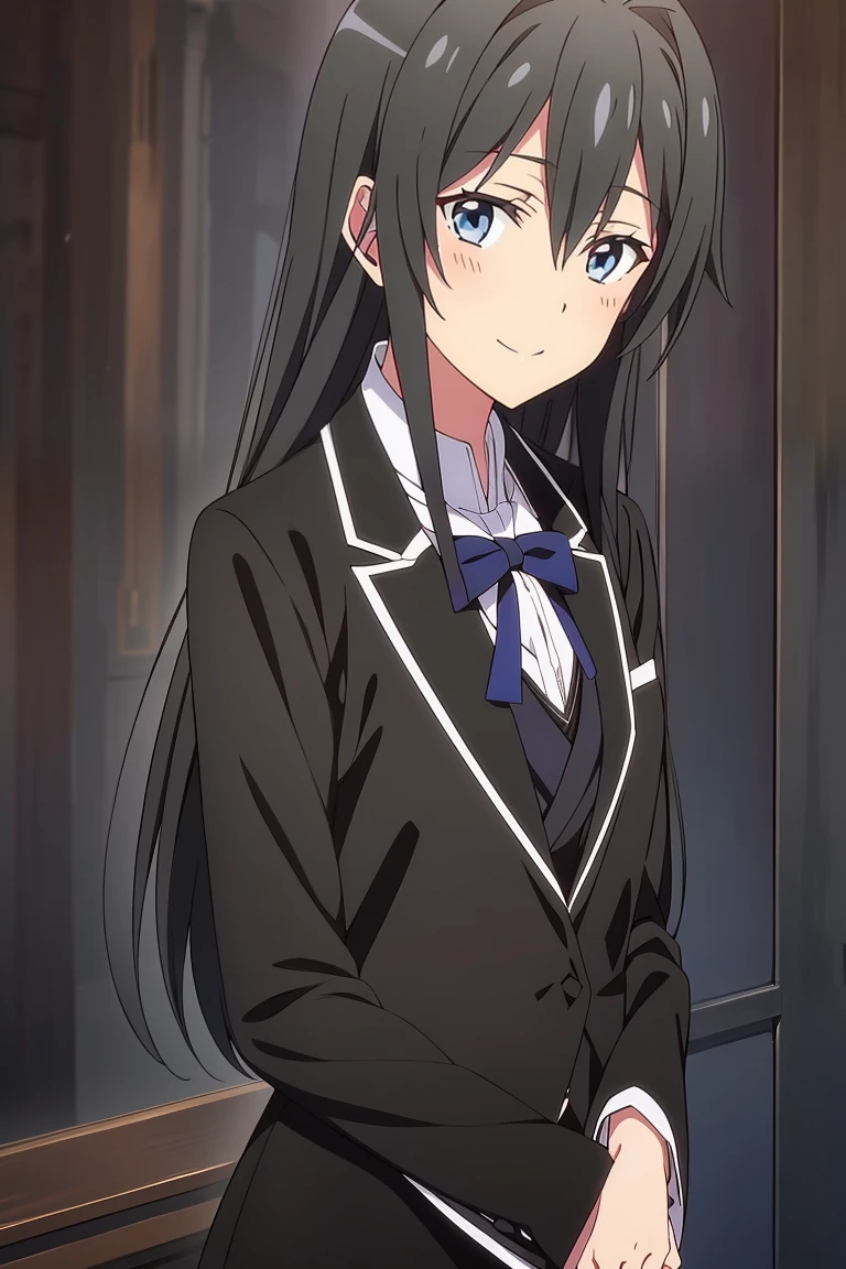 yukinoshita yukino wears tuxedo, colored, anime style, beautiful detailed b;ue eyes,