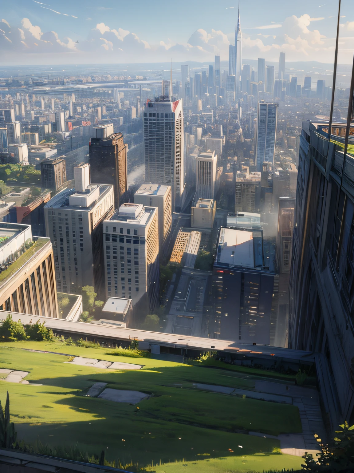 Building, large, lawn, modern, no one, far view, city background