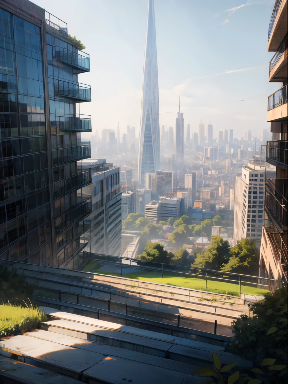 Building, large, lawn, modern, no one, far view, city background