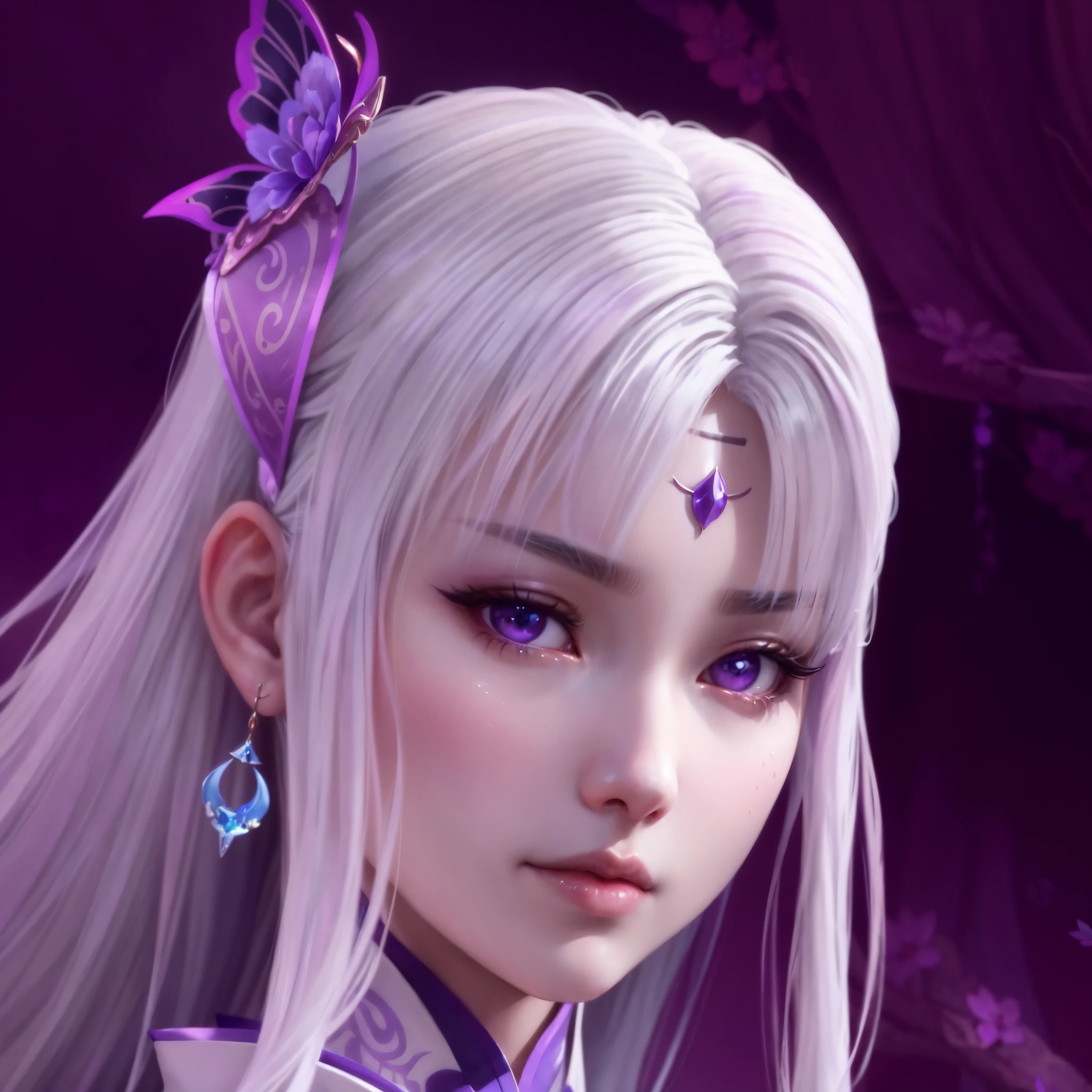 One with white hair、Close-up of woman wearing purple bow, yun ling, beautiful fantasy empress, xianxia fantasy, jingna zhang, Zodiac Girl Knight Portrait, xianxia, beautiful youth spirit, heise-lian yan fang, yang qi, heise jinyao, 2. 5d CGI anime fantasy artwork, Elf Princess