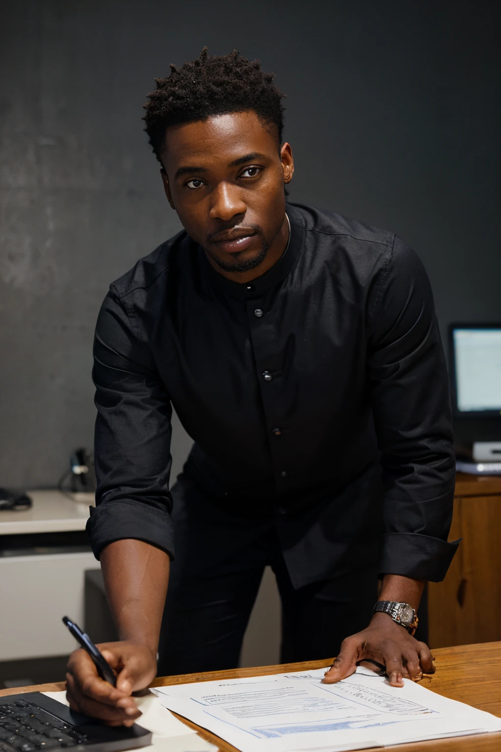 un homme noir africain , formateur ,marketing digital , dans bureau , avec tableau sur lequel est ecrit Facebook ads , Extremely detailed,Regarder le spectateur(Masterpiece, Best quality:1.2)