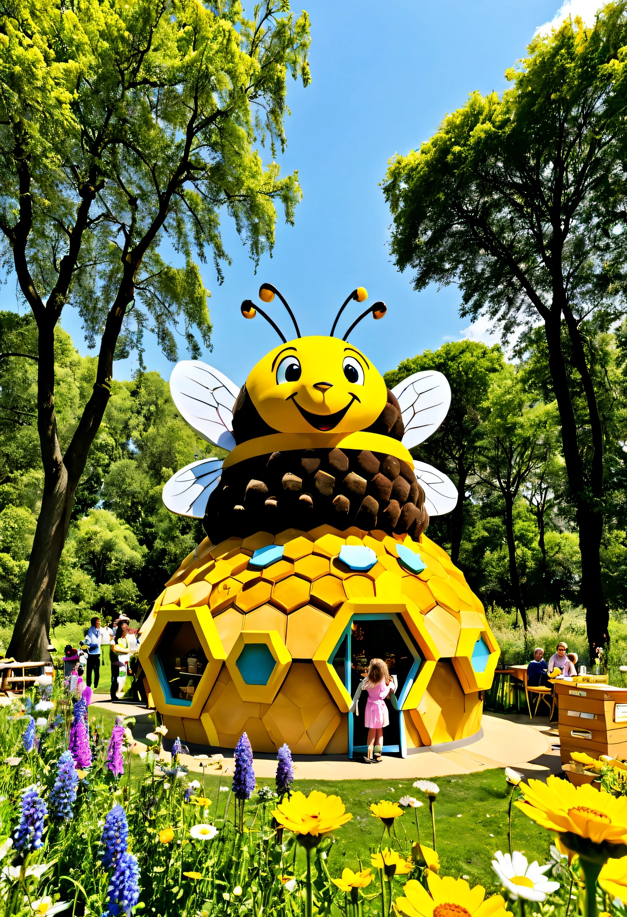 "(Best quality,ultra - detailed,actual:1.37),Dinosaur theme park entrance,impressive door,Towering gates,Detailed dinosaur carving,Realistic dinosaur sculptures,A Tyrannosaurus rex statue guards the entrance,Open your mouth to welcome visitors,Dense vegetation surrounds the entrance,The scenery in the background is mesmerizing,Vibrant and lush greenery,An ancient tree with long branches and wide leaves,Soft sunlight filtering through the trees,Casts beautiful shadows on the ground,Illustrations drawn by professional concept artists,Photorealistic rendering,majestic man,A majestic,Detailed texture of door,Metallic luster that reflects sunlight,Life-size dinosaur footprints leading to the entrance,Enhance sense of adventure,prehistoric atmosphere,The road leading to the gate is well maintained,Floral decorations and colorful plants lining the road,Prominent signage with park name and logo,Attractive colors and artistic design,Perimeter fence with wires,Stay safe,Tourists excitedly waiting to enter,Happy family and curious children,Tourists take unforgettable photos at the entrance,Visitors are in awe of the grandeur and scale of the entrance,The sounds of nature and the distant roar of dinosaurs create an inviting atmosphere,Create an immersive experience for visitors,Welcome to Jurassic Park!"
