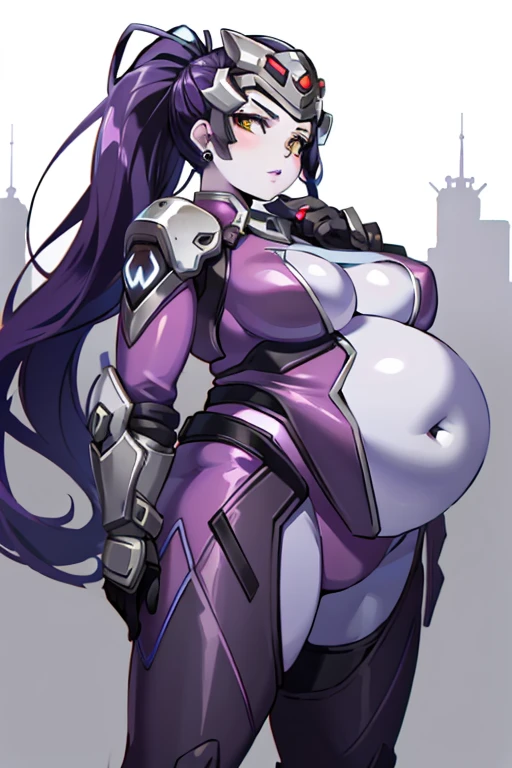 (masterpiece, best quality)
obese 1girl, solo, long hair, breasts, looking at viewer, gloves, holding, jewelry, medium breasts, very long hair, yellow eyes, ponytail, weapon, purple hair, earrings, medium fatbreasts, holding weapon, obese armor, lips, obese bodysuit, colored skin, holding gun, obese body, big fat butt, center opening, over shoulder, purple skin, sniper rifle, hair pulled back, purple lips, pink bodysuit, head-mounted display, widowmaker \(overwatch\), WidowOver