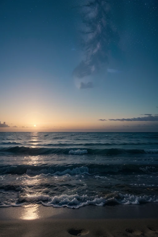 (best quality,4k,8k,highres,masterpiece:1.2),ultra-detailed,(realistic,photorealistic,photo-realistic:1.37),clear sky,night,stars,white stairs to heaven,sea side,moonlight,seaside breeze,peaceful ambiance,vivid colors,shimmering stars,serene atmosphere,dreamy composition,illuminated night scene,glowing stars above the sea,crystal clear sky,tranquil beach,reflective moon on water, starry stairway leading to the sky, ethereal pathway to the heavens, mesmerizing celestial view, stunning ocean waves, soft moonlit silhouette on the horizon, gentle rustle of palm trees, subtle glow of moonlight on the sand, breathtaking night sky, endless expanse of stars, poetic imagery of stars guiding the way, cool breeze mingling with the salty air, the beauty and vastness of the universe, a mystical journey towards enlightenment