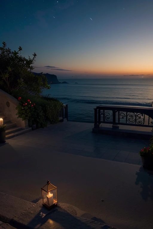 (best quality,4k,8k,highres,masterpiece:1.2),ultra-detailed,(realistic,photorealistic,photo-realistic:1.37),clear sky,night,stars,white stairs to heaven,sea side,arch with red roses,candle lights,greece,landscape,romantic,ethereal,serene,moonlit,shimmering water,vibrant colors,gentle breeze,luminous stars,dreamy atmosphere,peaceful setting,flickering candlelight,tranquil beach,moonlit waves,shadowy figures,hidden beauty,whispering winds,secretive archway,enchanted moment,crimson roses,subtle reflections,endless horizon,distant dreams,lustrous moonlight,serene stillness,majestic staircase,luminous glow,splendid view,serenity and solitude,seaside retreat,ethereal ambiance,surreal scene,whirlwind of emotions,never-ending stairs,whispering secrets,wandering souls,dazzling night sky,mesmerizing beauty,heavens above,romantic night,unforgettable memories,secrets untold.