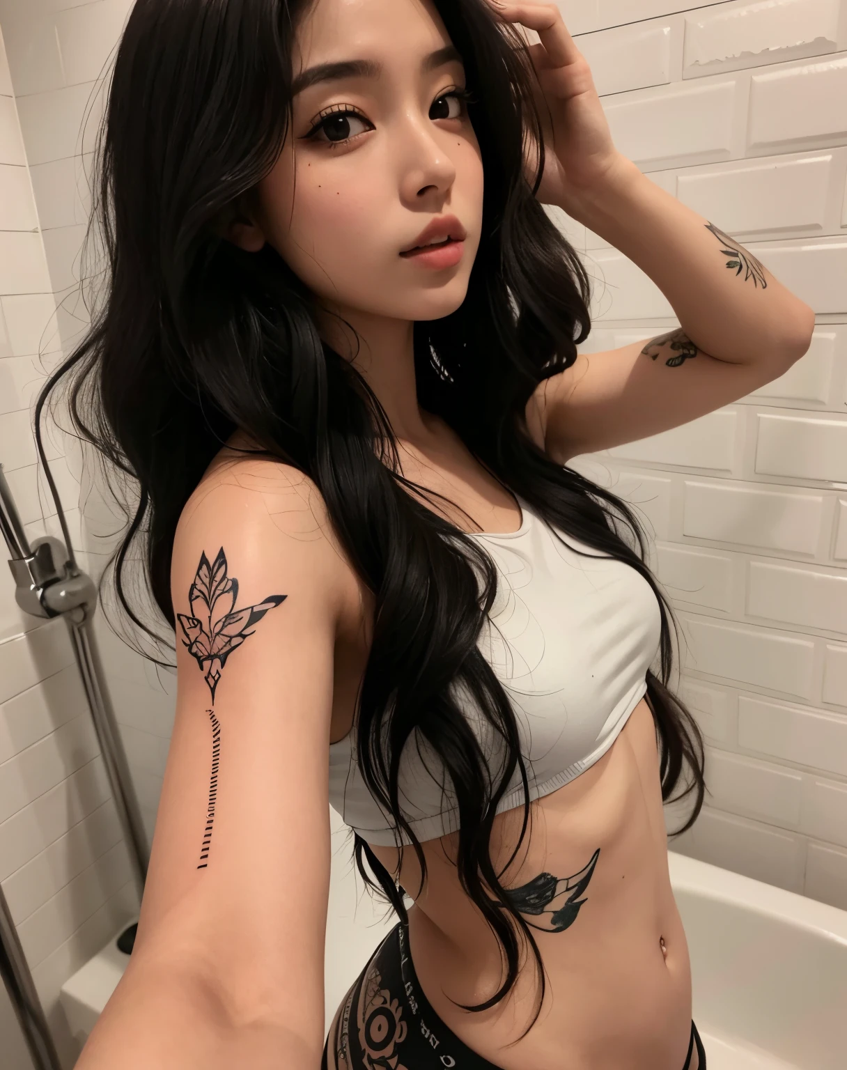 a close up of a woman with a tattoo on her arm, de menina taiwanesa com tatuagens, Coberto, Ulzzang, com tatuagens, menina coreana, foto de menina magra, Middle metaverse, Asian girl, Estilo de tatuagem, 🤤 retrato da menina, Beautiful Asian girl, 2 Modelo feminina de 4 anos, 🚿🗝📝, Jinyoung Canela
