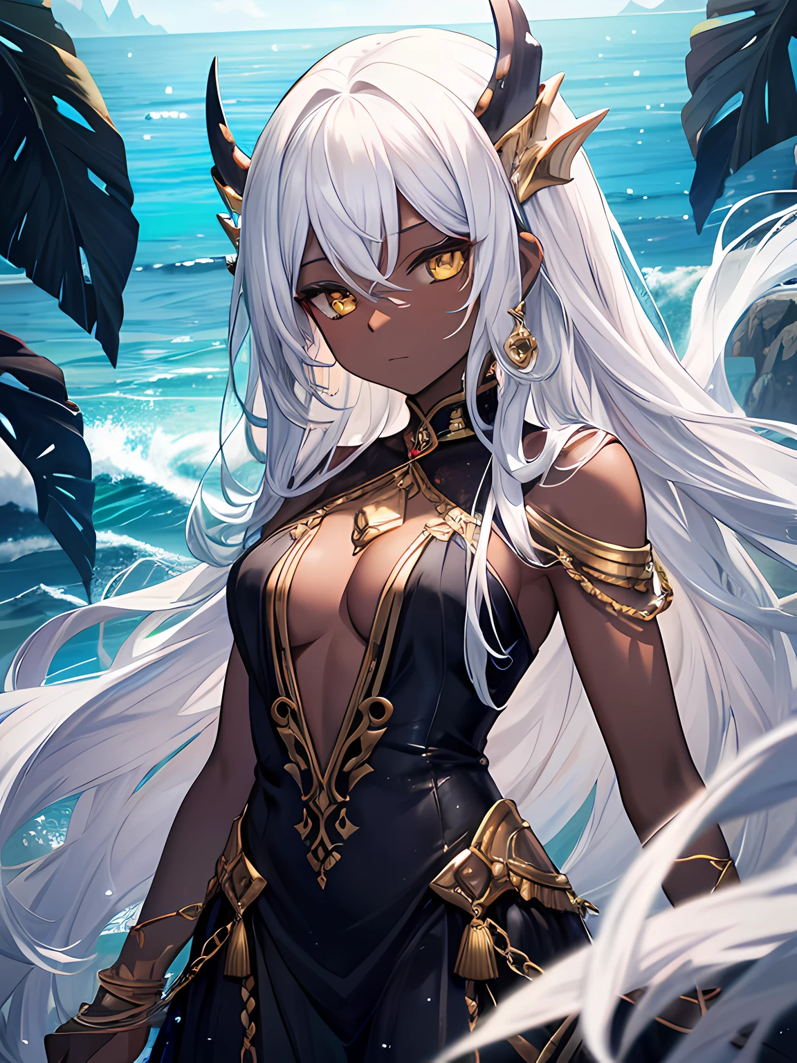 levaiatan, ocean, monster, golden eyes, golden details, dark skin with white details