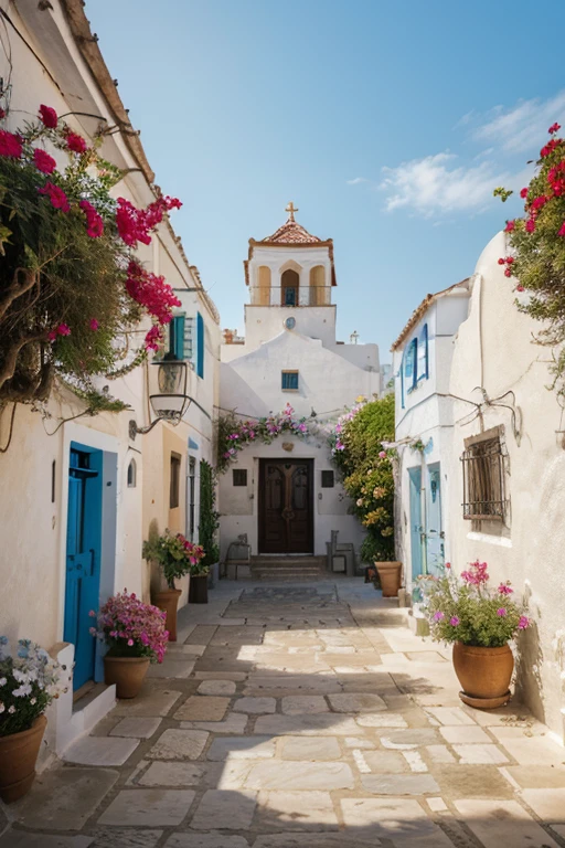 (best quality,4k,8k,highres,masterpiece:1.2),ultra-detailed,realistic:1.37,medium:oil painting,landscape,Greek islands,portraits,horizon,serene atmosphere,sunlight illuminating the scenery,crystal-clear water,gentle sea breeze,splendid view of the Aegean Sea,tranquil white and blue buildings,traditional architecture,awe-inspiring cliffs,secluded beaches,romantic atmosphere,white-washed houses,red roses in full bloom,blooming bougainvillea,vibrant colors and textures of Santorini,scenic hills and slopes,old-fashioned windmills,volcanic sand beaches,colorful fishing boats sparkling in the sun,traditional Greek tavernas with outdoor seating,cozy cafes overlooking the sea,fascinating sunset over the caldera,peaceful alleys,secluded gardens full of fragrant flowers,overhanging vines and trellises,domed churches with blue roofs,fascinating blend of ancient and modern,cobblestone streets,windy paths leading to hidden gems,glorious natural beauty,rustic charm,unforgettable moments captured forever in this painting.