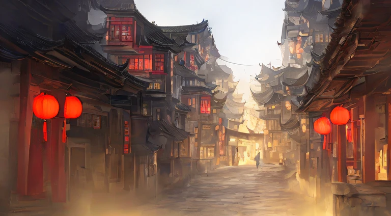 Town,an old street,Chinese architecture,Best quality,2d game environment design