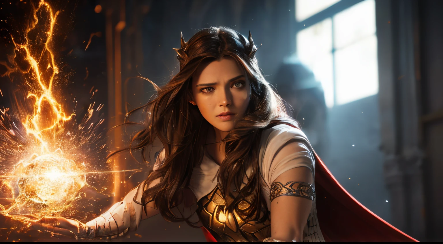 A fusion of the Scarlet Witch and Thor, luz da lua distante, Noite, Florescer), (cinemactic, melhor qualidade, master part, texturas ultra HD, altamente detalhado, hyper realistic, detalhes intrincados, 8k, Fotorrealista, arte conceitual, pintura Fosca, Autodesk Maya |, vray render, ray tracing, HDR), (DSLR, quadro completo, 16mm focal length, F/Abertura 8, dynamic perspective, Dynamic angle, proportion Aurea, FotograFia ampla, wide field of view, proFundidade de campo, Reduzir)