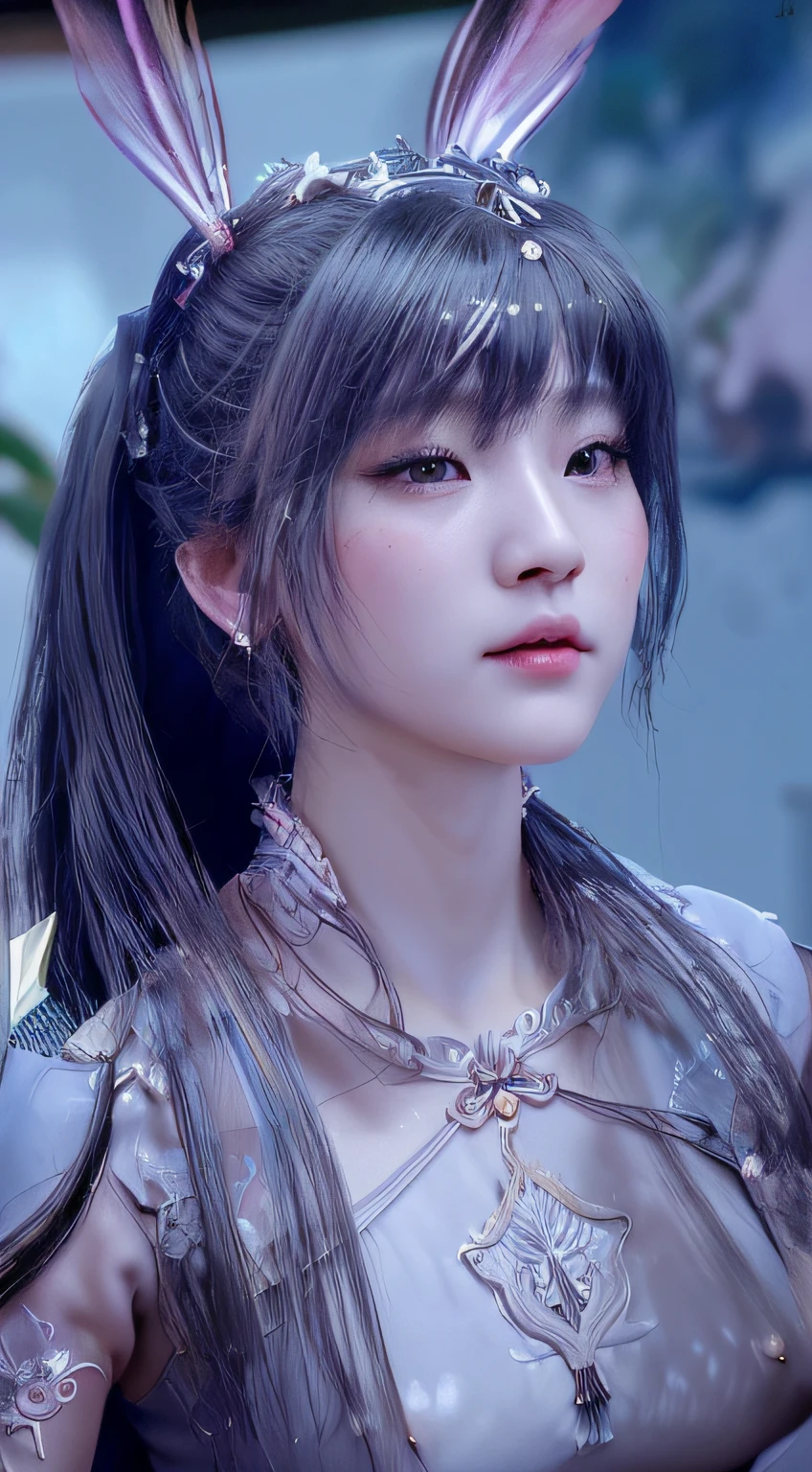 Um close up de uma mulher chinesa com orelhas de coelho e um vestido rosa e azul com detalhes floridos, (((running))), (((corpo inteiro mostrando o sapato de salto alto))), Donghua 3D realista, Donghua suave CG arte, detalhe intrincado ornamentado Donghua CGI estilo, Donghua Girl fotorrealista render, Donghua CGI, jogo CG, Donghua realista estilo 3D, uma bela imperatriz chinesa fantasia, 2. 5 d cgi Donghua fantasia arte, Donghua hiper realista, Shot close cinematic goddess, (((corpo inteiro))). Donghua fotorrealista. Estilo Xiao Wu, personagem feminina chinesa da obra de Douluo Dallu - Donghua Soul Land. 8k