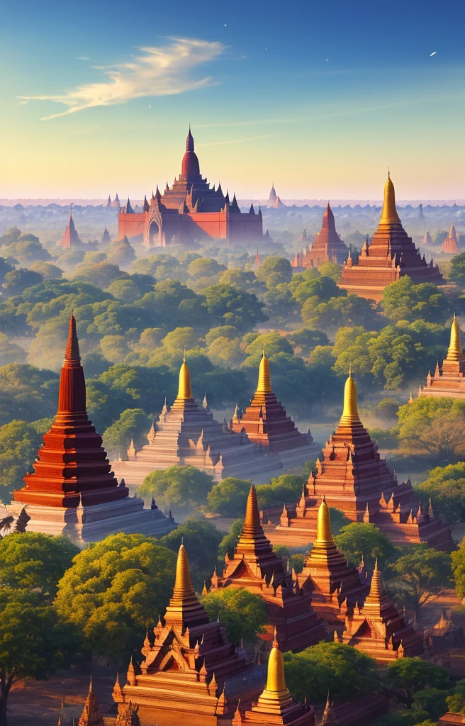 Winter morning,snows dropping in sense of Bagan in Myanmar,surrealistic digital art.