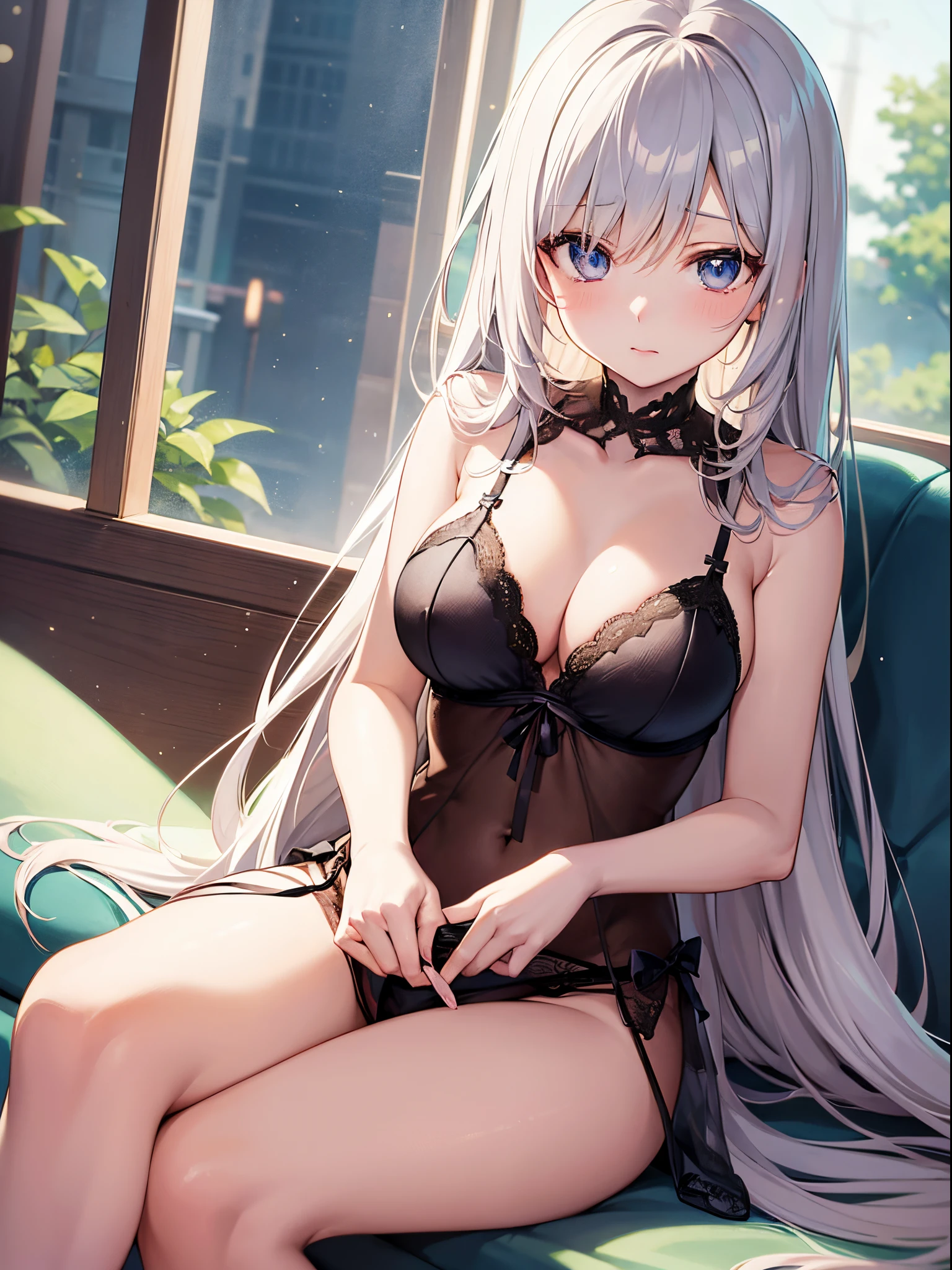 anime girl in lingerie sitting on a couch in front of a window, seductive anime girl, beautiful alluring anime woman, beautiful anime girl, attractive anime girl, beautiful alluring anime teen, pretty anime girl, beautiful anime woman, cute anime girl, loli in dress, anime girl, young anime girl, anime best girl, anime visual of a cute girl