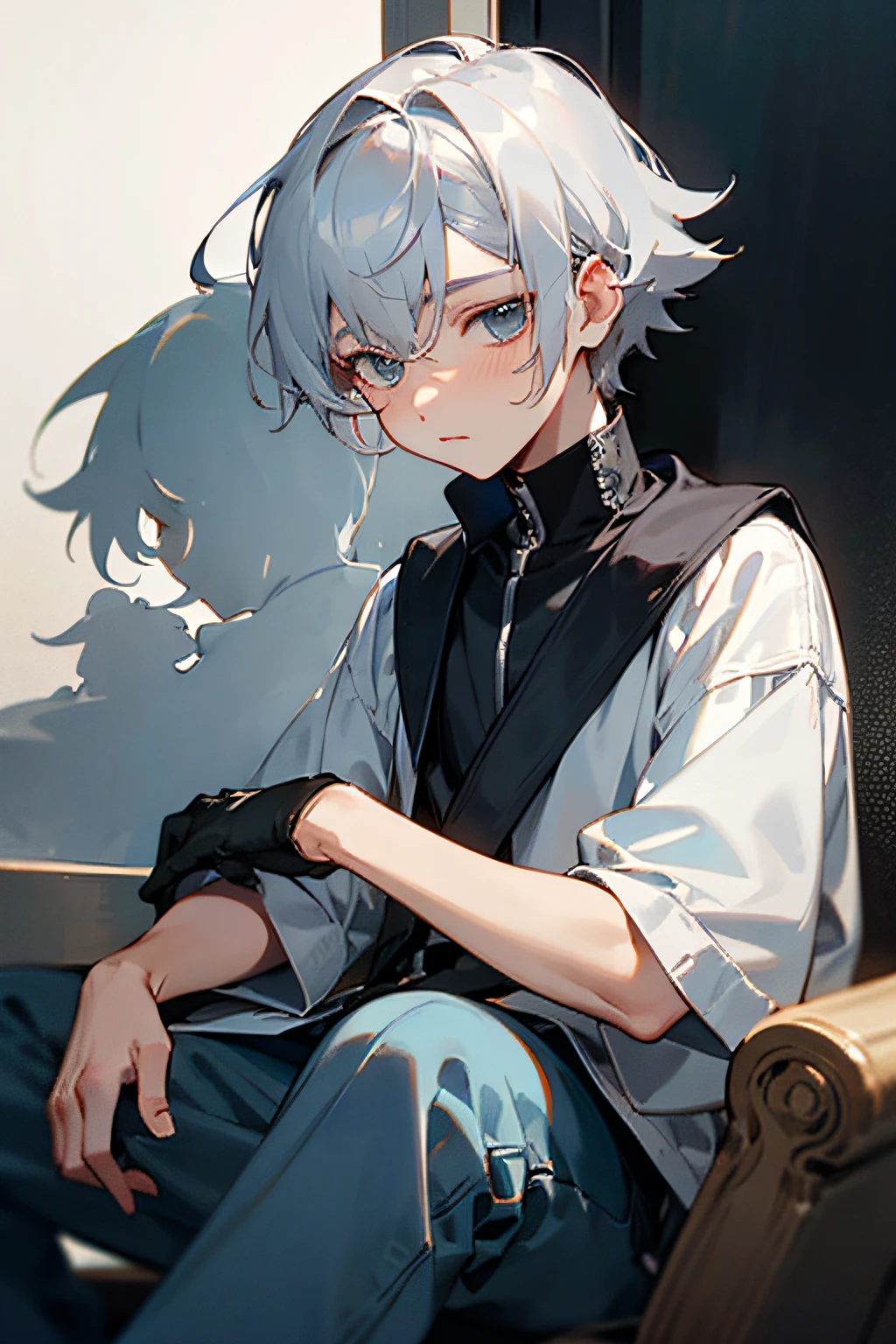 white silver hair,16 years old boy