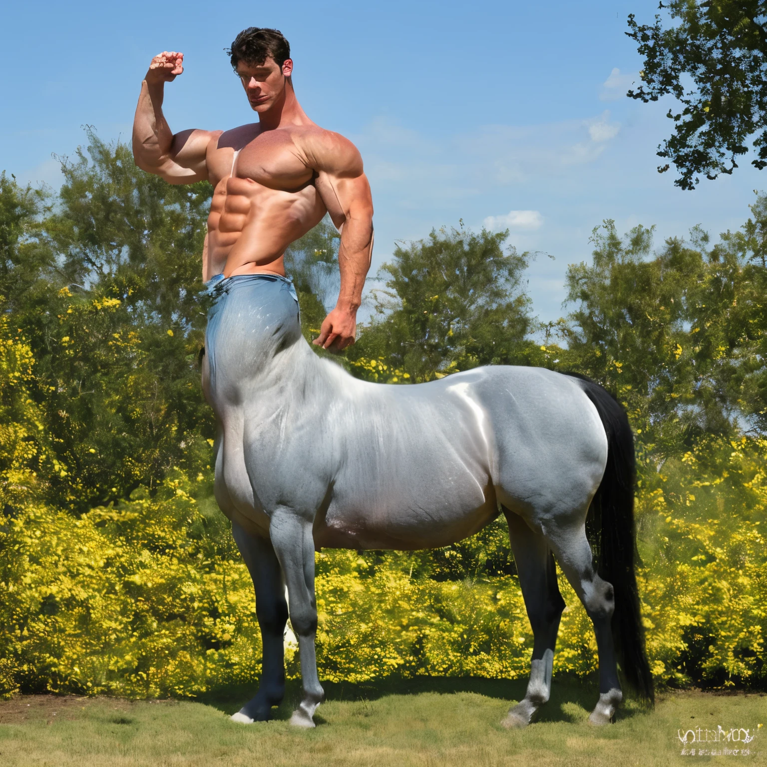 male centaur,((realistic)), photo referenced, highest quality, high quality, (detailed face and eyes:1.1), very beautiful ((centaur)) man, dusk lighting, freckles, (full body), (black hair),(((skin details, high detailed skin texture))), ((photorealistic), film grain), armor,white skin, palid skin, asian, brown horse body,detailed hooves,correct hands, dark horse, big horse body,muscular,wearing shirt and tie,pectorals, muscular, muscles