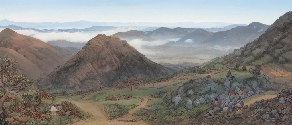 Drawing landscape fantasy mountain view 6.67 inch