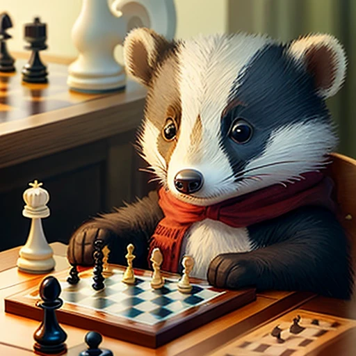 Cartoon badger playing chess