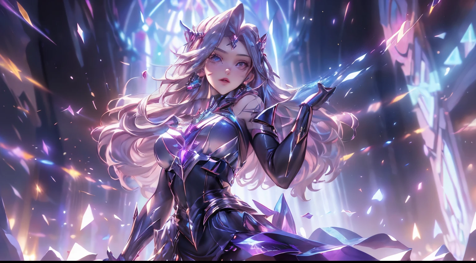 A diabolical queen on her throne. With infinite beauty and eyes of incredible expressiveness. Vestido de una manera encantadora, She carries a strange sword in her hands........ Around its demonic energy flows like flares of intense color..