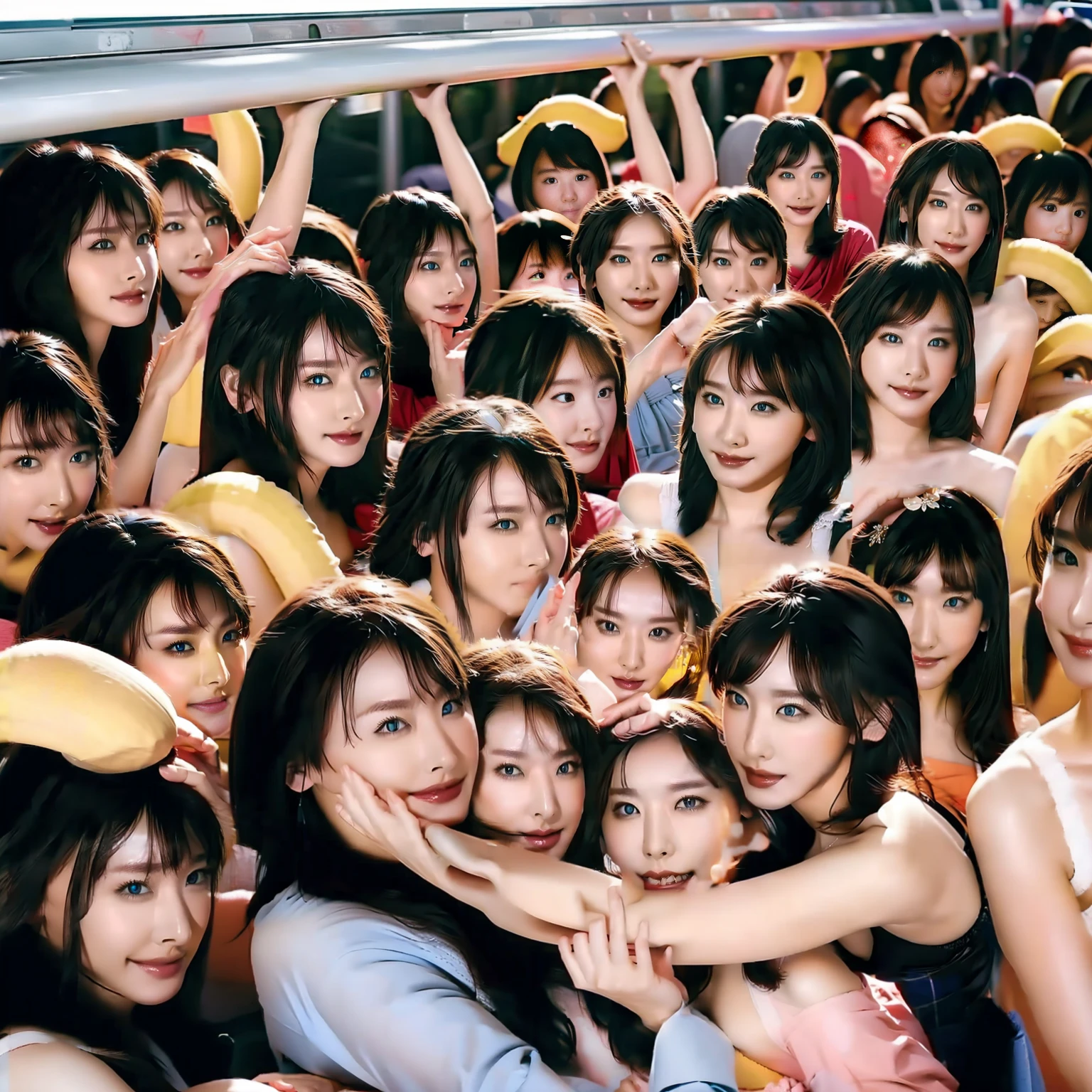 Raw photo、(((multiple girls))),((((6+girls)))),((((1000girls)))),(((10000girls)))、(((crowd shot))),((a baby face)),(((Adhesion)))、((Crammed))、((Packed))、elementary student、(Inside the crowded train)、(((6 years old)))、Women only、japanes、((Same height))、The same face、((A dark-haired)),Longhaire、1000 cute women hugging and loving each other、(((Large group)))、((chiquita))、sweating、A crowded train full of ***********s