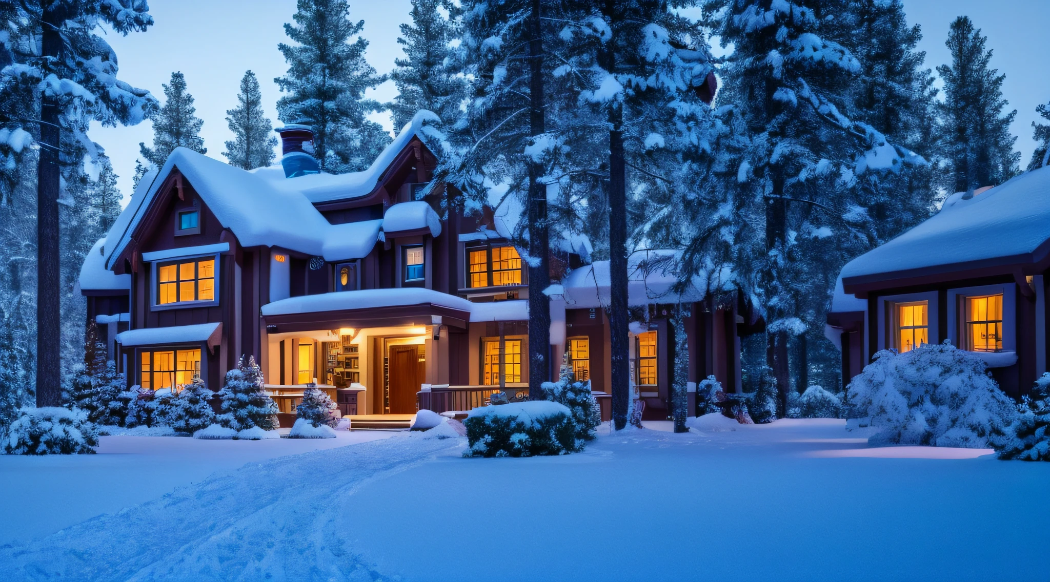 disney house in snowing forest 8k resolution