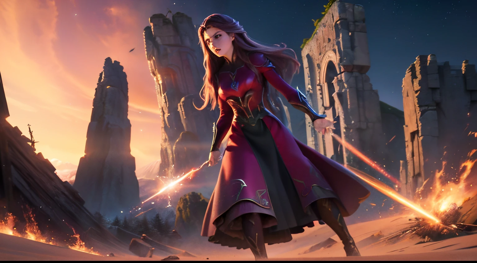 A fusion of the Scarlet Witch and Thor, luz da lua distante, Noite, Florescer), (cinemactic, melhor qualidade, master part, texturas ultra HD, altamente detalhado, hyper realistic, detalhes intrincados, 8k, Fotorrealista, arte conceitual, pintura Fosca, Autodesk Maya |, vray render, ray tracing, HDR), (DSLR, quadro completo, 16mm focal length, F/Abertura 8, dynamic perspective, Dynamic angle, proportion Aurea, FotograFia ampla, wide field of view, proFundidade de campo, Reduzir)