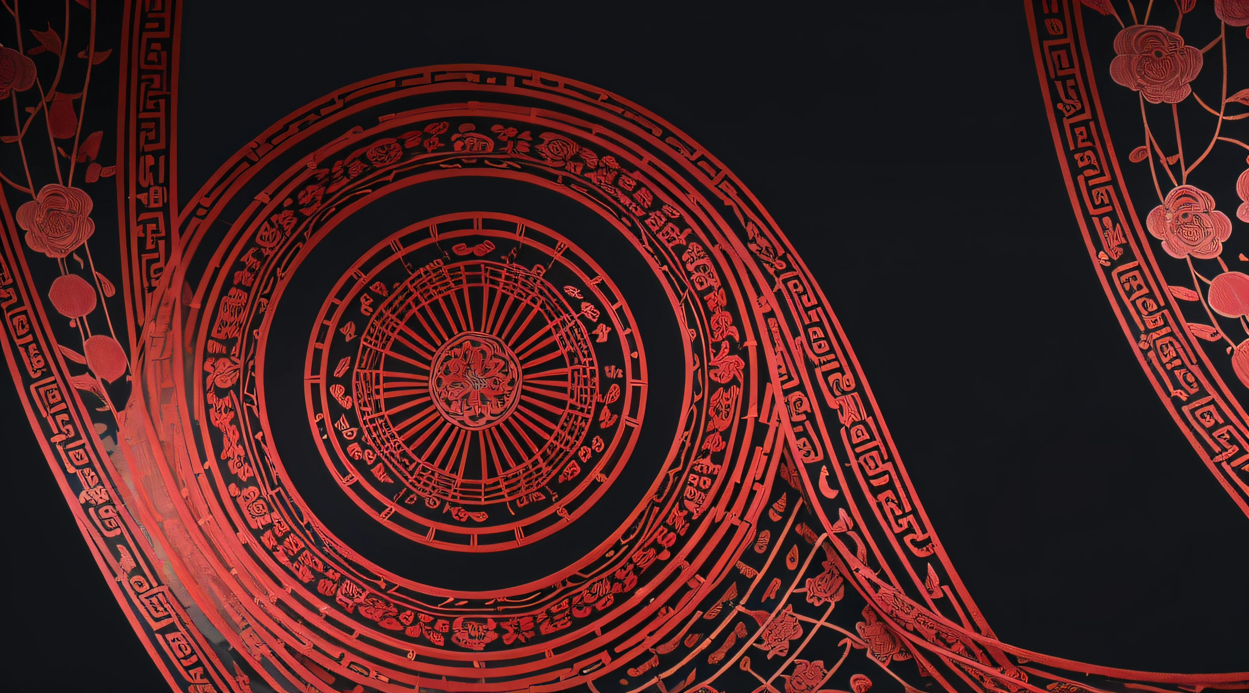 Flat Background Material，couplets，Spring Festival Silk Interweaving，Complex red silk threads interweave the colors of the Spring Festival，red spring couplets，（Super quality，Super meticulous，super complex，extremly intricate）