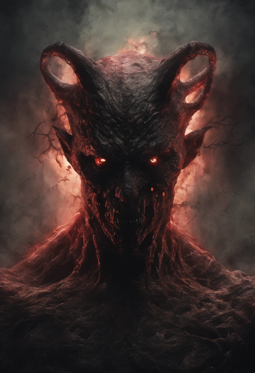 Colorful demons, Hyper-realistic, Artistic, There is cuteness in fear,neonlight,A large amount of magma slipped from the face