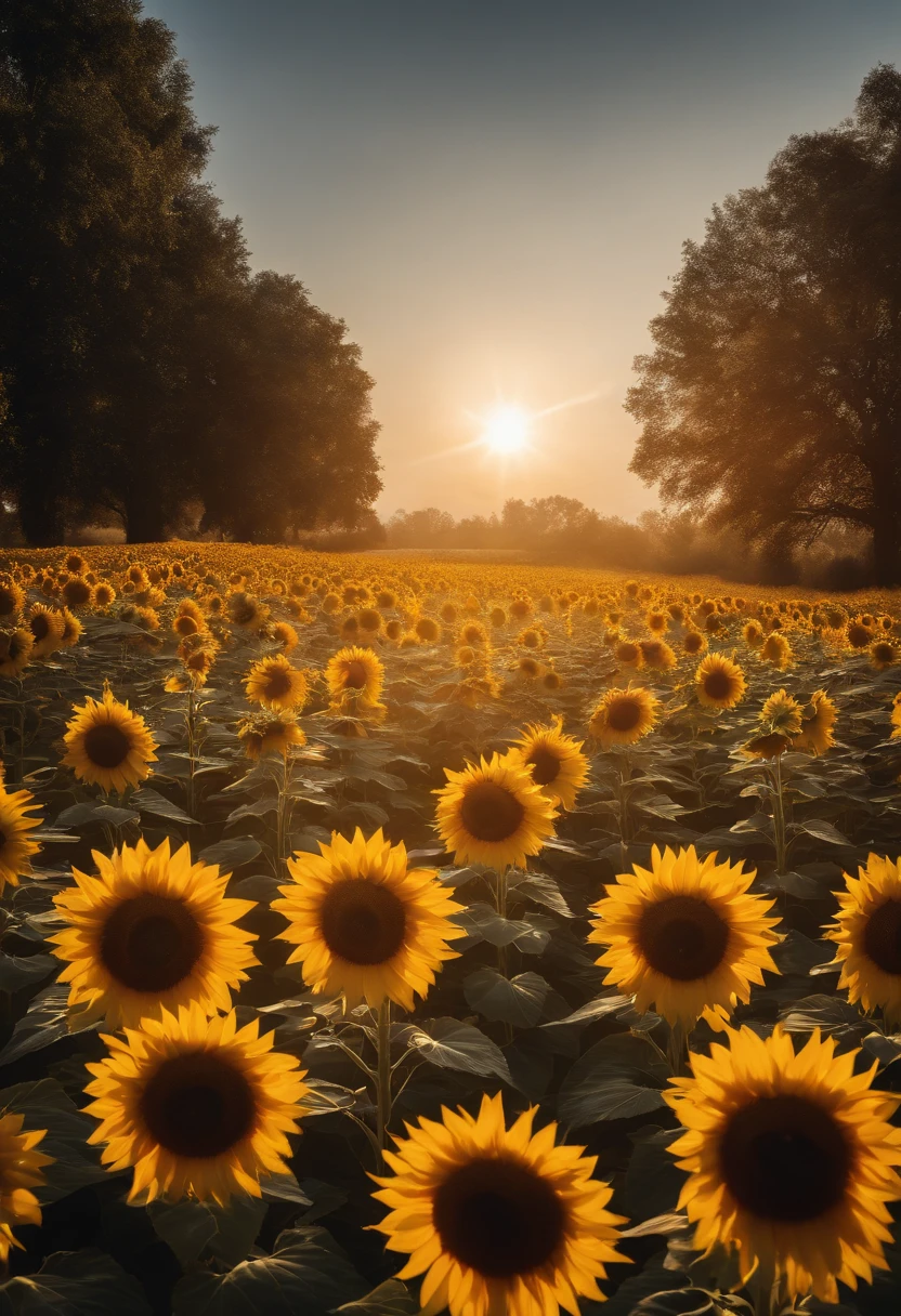 sunflower field,sunflower flower, courtyard, Rays of sunlight, romanticism, About art, Contemporary art, Lumism, Cinematic lighting, sparkle, god rays, 光线追踪, UHD, retina, Masterpiece, ccurate, super detaill, Anatomically accurate., high detailed, High Quality, Award-Standing, Best Quality, high resolucion, 16 k