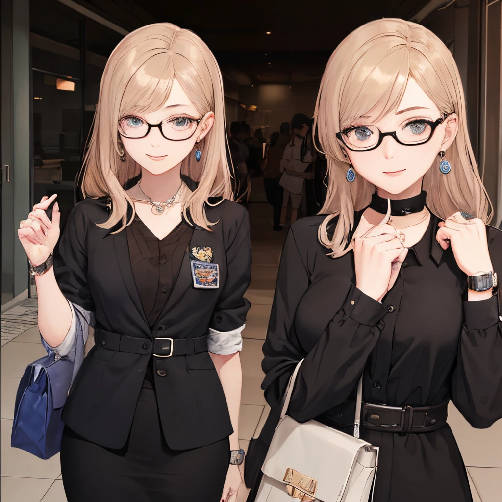 Integrate a subtle nerdy touch by incorporating glasses with a trendy frame, and perhaps a statement accessory like a geek-chic watch or earrings. For the gamer side, consider a discreet nod with gaming-themed jewelry or a small charm on a bracelet. Balancing professionalism with personal interests adds a unique flair to the office lady persona,best quality,good eyes,standing,