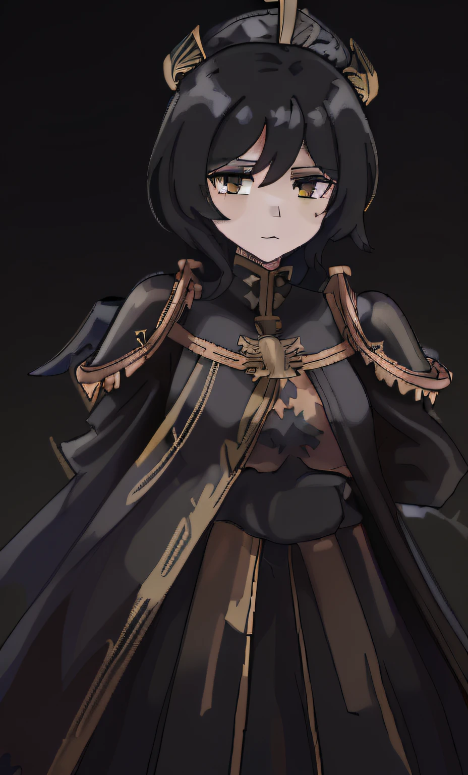 there is a black and gold paper doll with wings and a hat, gilded black uniform, black and gold armor, black and golden armor, dark ornate royal robes, black armored uniform, gold obsidian armor, wearing imperial gear, heavy gold obsidian armor, black heavy armor with gold trim, angelic golden armor, ornate attire, roblox avatar