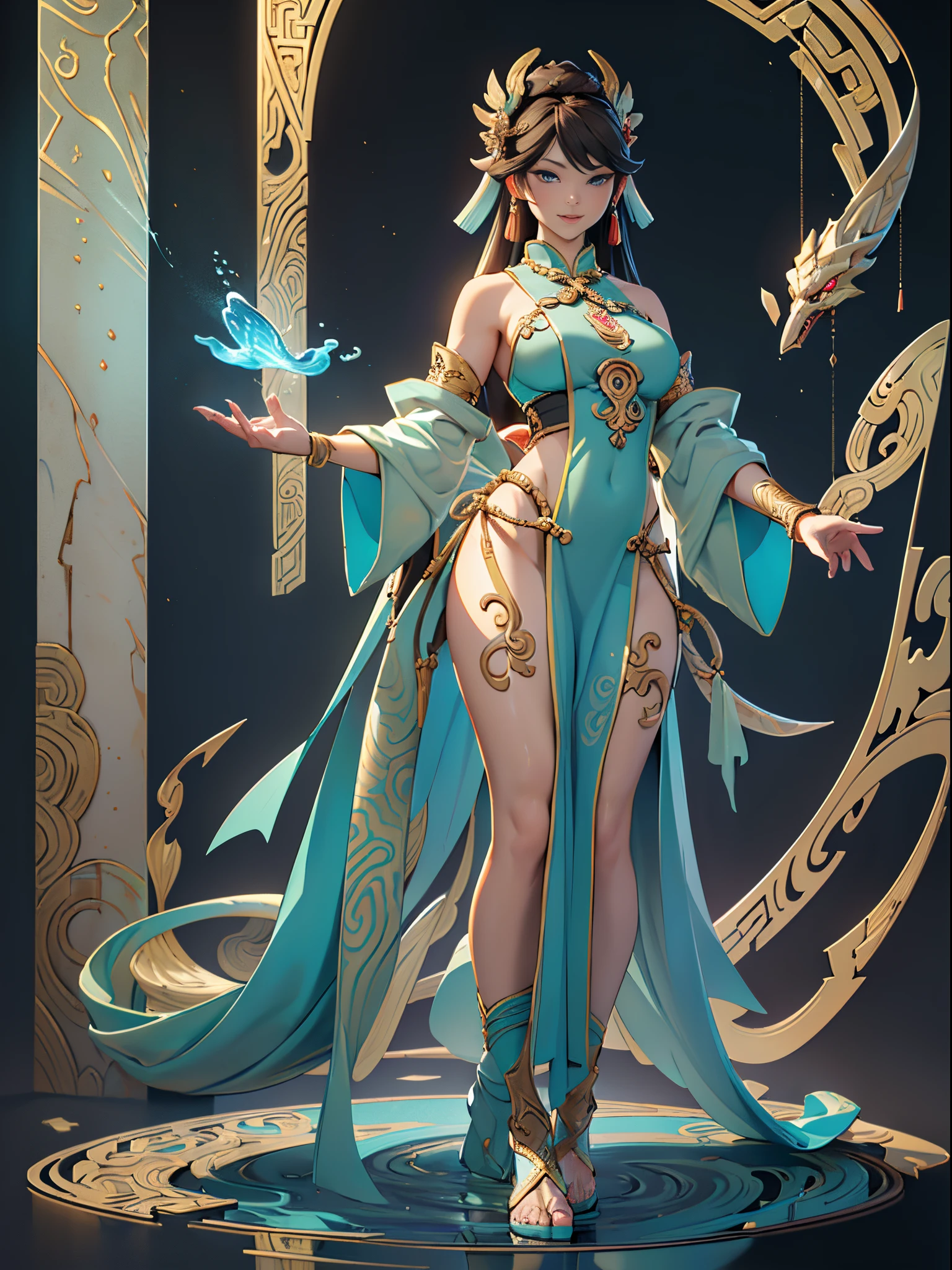 ((Sculpture design)),(人物),(undying),【Create a logo based on:femele(Nu wa),(goddess with human body and snake tail:1.5),(Snake and human union),(Chinese mythology),(The image of the Great Goddess),(Gentle and beautiful),Long brown hair,maternal,(mature,Impeccable,Sexy and enchanting women),graceful stance,(dunhuang),dunhuang_dress,dunhuang_cloths】,System Vision,semi transparent,Computer graphic arts,(( 32K,Highest resolution,Best quality at best,hyper HD,)), (( Professional Quality,Perfect photography, ray traycing)), ((perfect volumetric lighting, hight quality octane render, High quality vectors)), ((Complicated details,Hyper-detailing:1.2)), SAW movie scenes,((Ultra photo realsisim,Realistic,3D,3Drenderingof)),Epic, ((Blind box toy style)), (Intricate details:1.2),((simple backgound,deep dark background:1.2,with black background)),(entire body image:1.4),(From the feet to the top of the head),详细的脸, 詳細な目,Clean skin,Perfect skin,(correct hand:1.5),(Complete and beautiful five fingers:1.5),(anatomically correct limbs:1.5),(Correct anatomy:1.5),(right perspective:1.5),(Add a base:1.5),(complex base:1.5),((base:water and mud)),