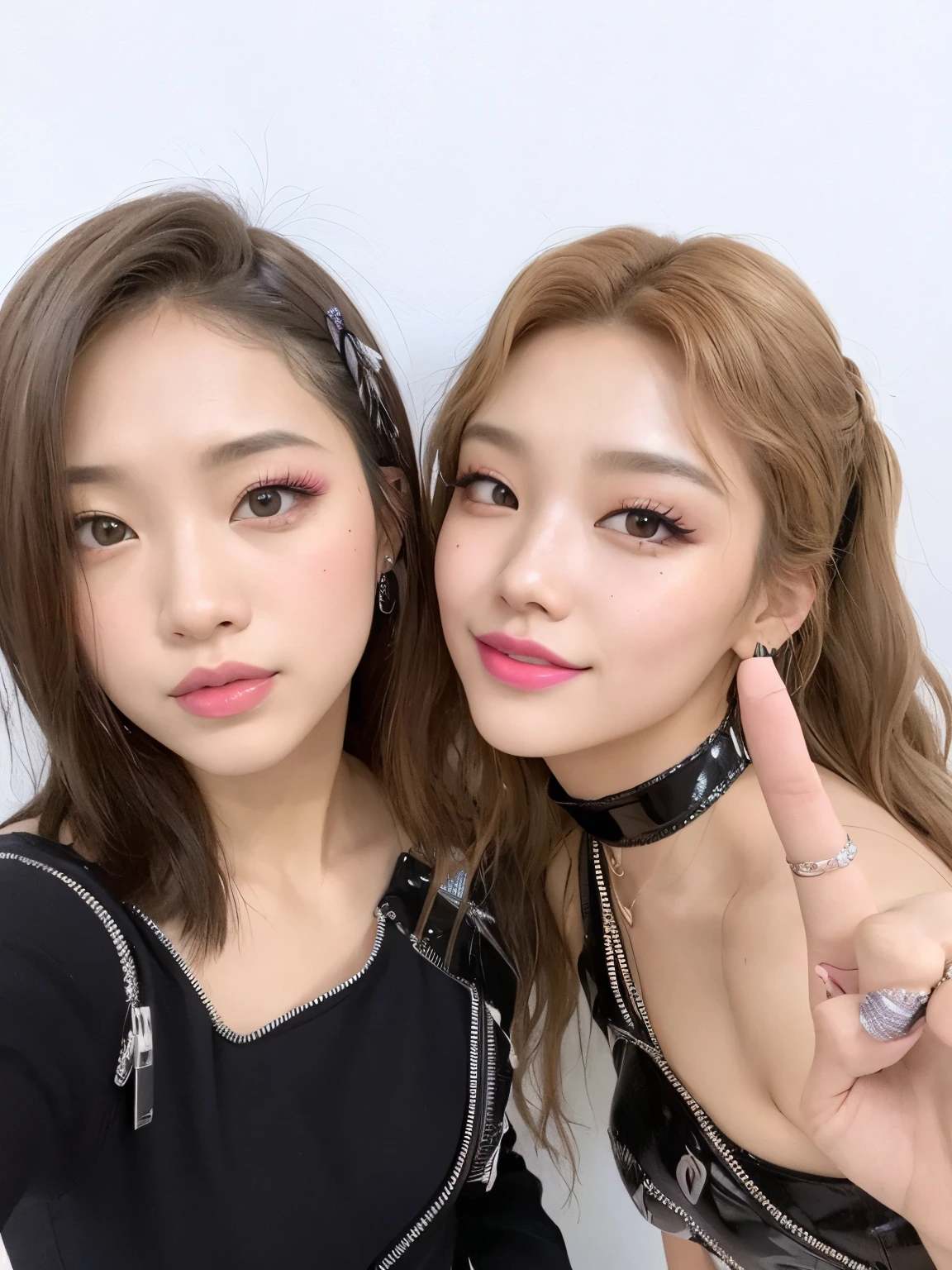 dos mujeres vestidas de negro posando para una foto con los dedos arriba, dos veces, tzuyu de dos veces, KDA y Sam Yang, Nixeu y Sakimichan, con negro, Jossi de Blackpink, rosa negro, con hiedra, Parque Roseanne de Blackpink, maquillaje popular de Corea del Sur, 🔞🤡, Retrato de Jossi de Blackpink