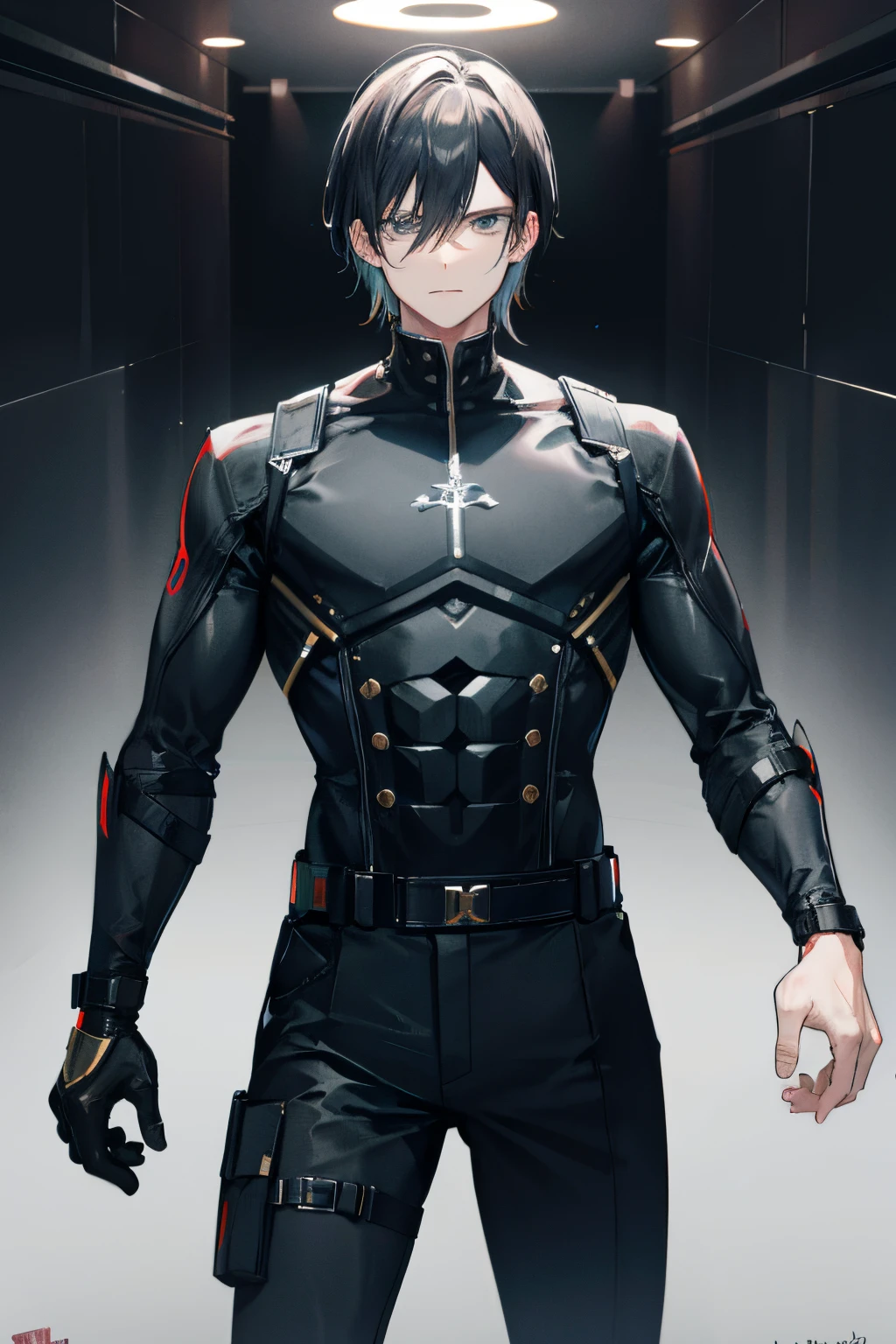 black color hair,male people,army suit,apathy,There is power