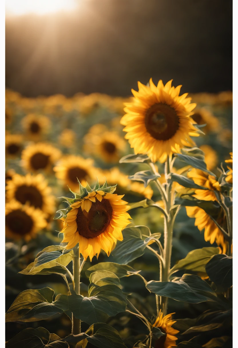 sunflower field,large sunflower, courtyard, Rays of sunlight, romanticism, About art, Contemporary art, Lumism, Cinematic lighting, sparkle, 光线追踪, UHD, retina, Masterpiece, ccurate, super detaill, Anatomically accurate., high detailed, High Quality, Award-Standing, Best Quality, high resolucion, 16 k