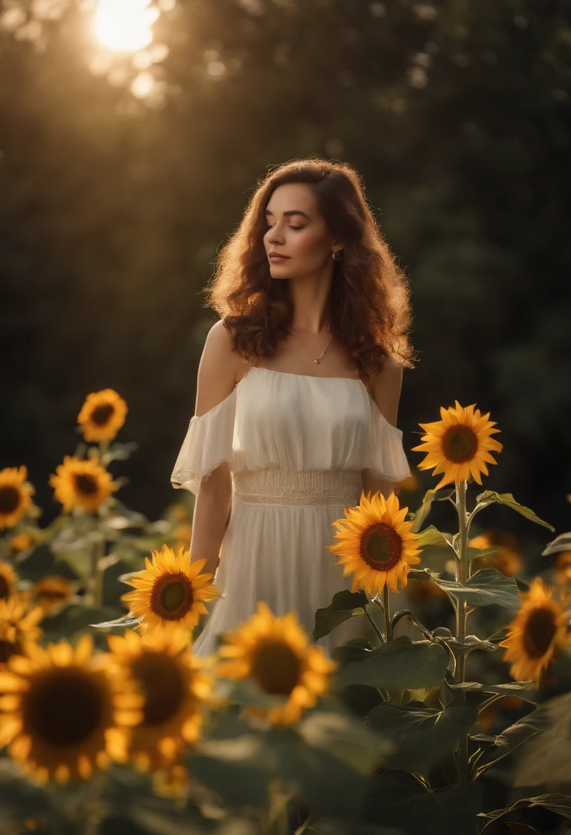 sunflower field,large sunflower, courtyard, Rays of sunlight, romanticism, About art, Contemporary art, Lumism, Cinematic lighting, sparkle, 光线追踪, UHD, retina, Masterpiece, ccurate, super detaill, Anatomically accurate., high detailed, High Quality, Award-Standing, Best Quality, high resolucion, 16 k