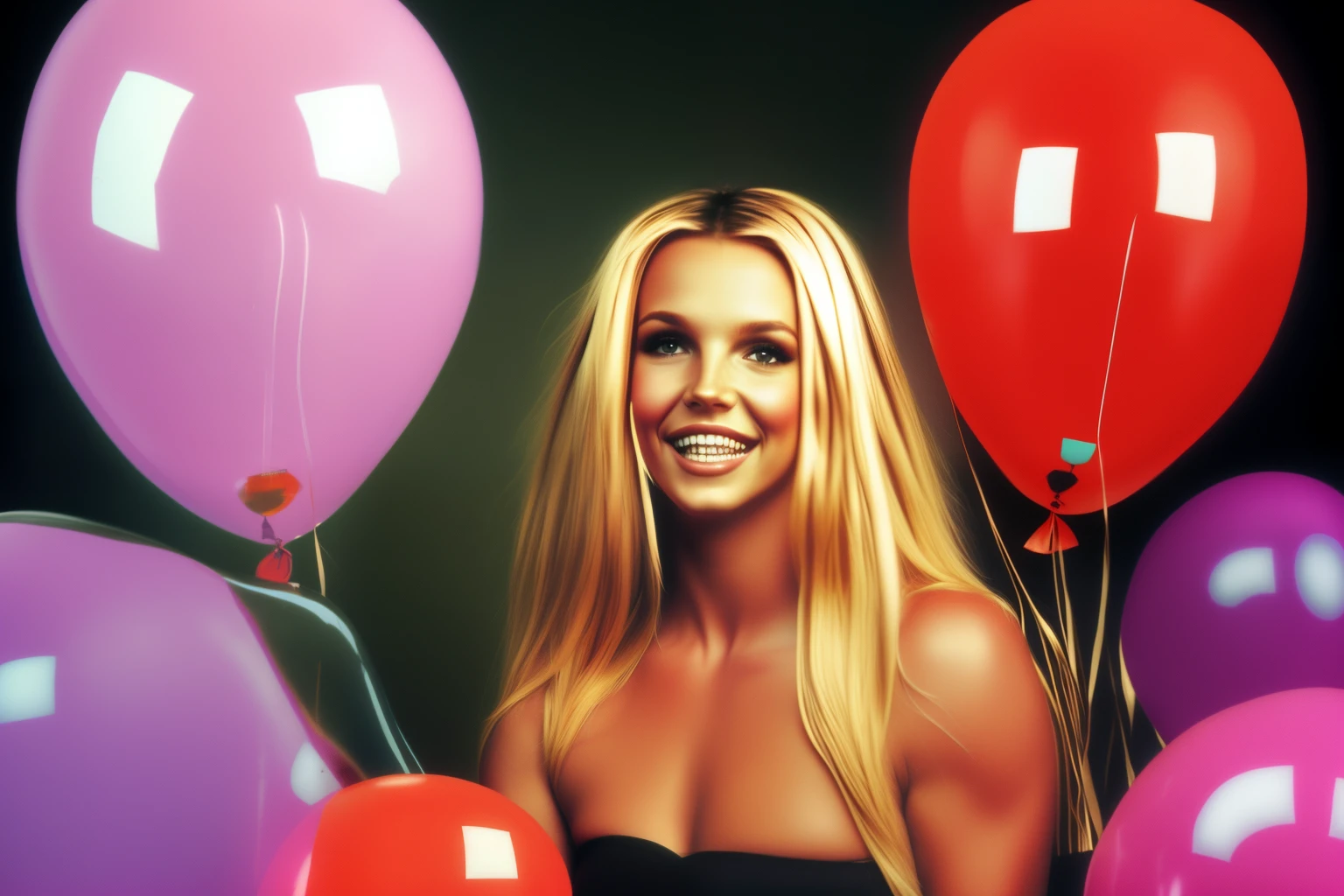 A young britney spears surrounded with balloons