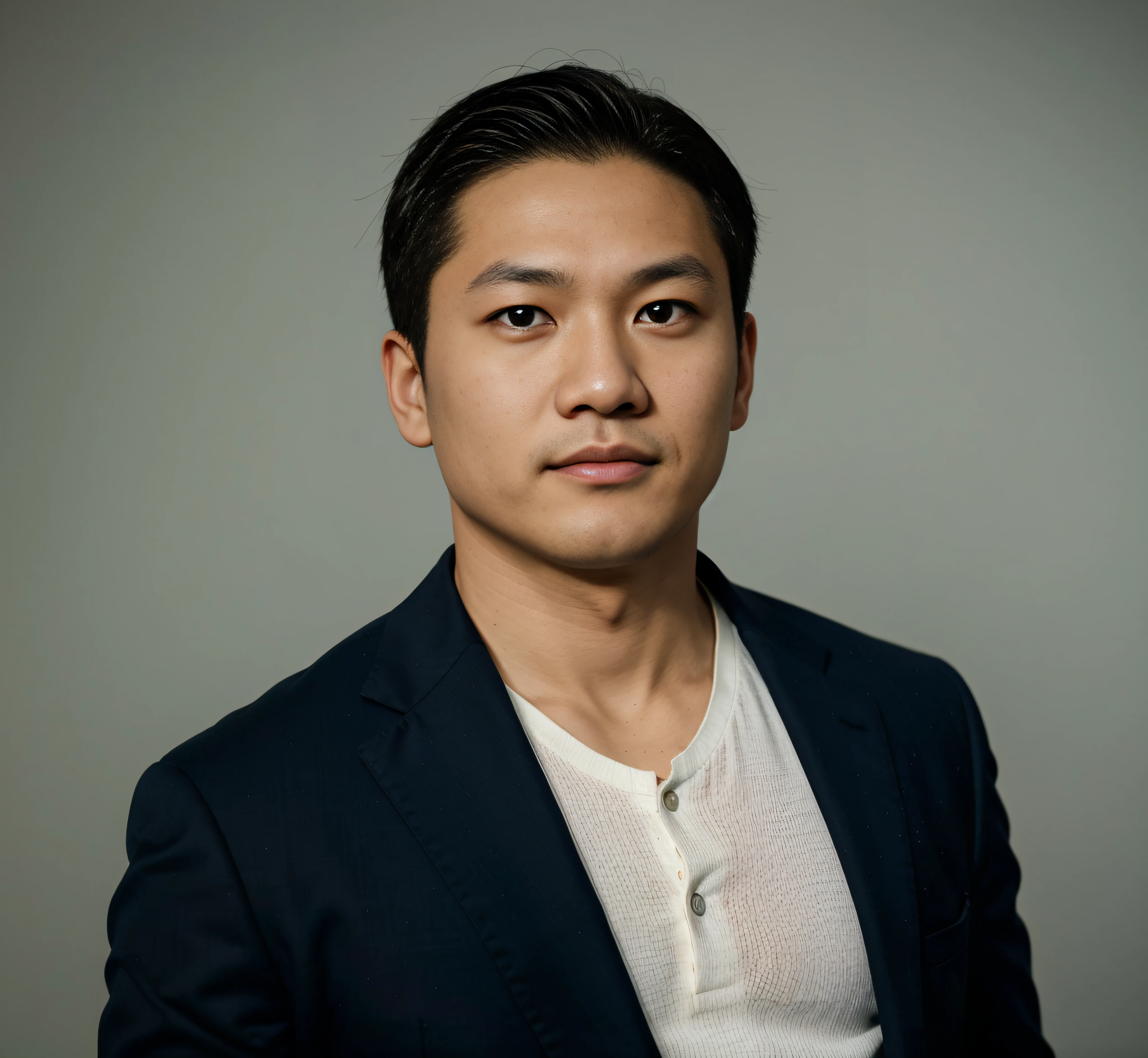Character who appears as the main character of the game、Clear eyes、Close-up of a man wearing a suit jacket and white shirt, david nakayama, kazuki takahashi, yusuke nakano, peter chan, shinkiro toshiaki mori, by alan lee, Michael Okuda, masahiro ito, darren quach, kakar cheung, gregg araki, Yusuke Murata, reuben wu, damien tran, jeremy cheung