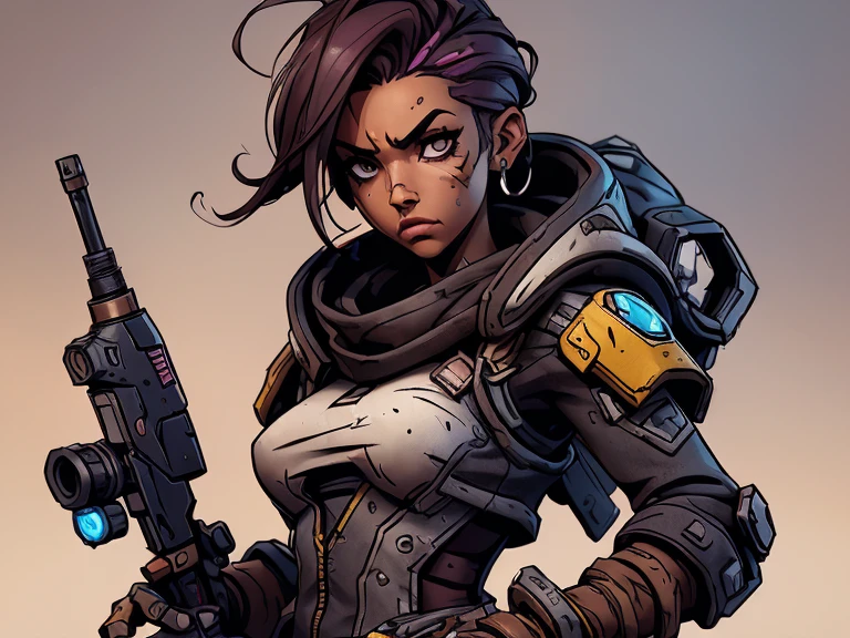(((NSFW, sem roupas, pele escura))), (((NSFW, scientific fiction, pele escura, desenho de linha, aquarela))), with first person view high definition character art, personagem negra do jogo Borderlands, cabelo preto preso, First-person view, pronta para enfrentar seus inimigos, behind her a futuristic desert, personagem do jogo Borderlands. Esta imagem de alta qualidade, renderizada em 8K Ultra HD, mostra detalhes intrincados da cena. obra-prima aprimorada digitalmente ou pintada com requinte, scientific fiction, postura ativa, estilo de quadrinhos, post-apocalyptic fashion