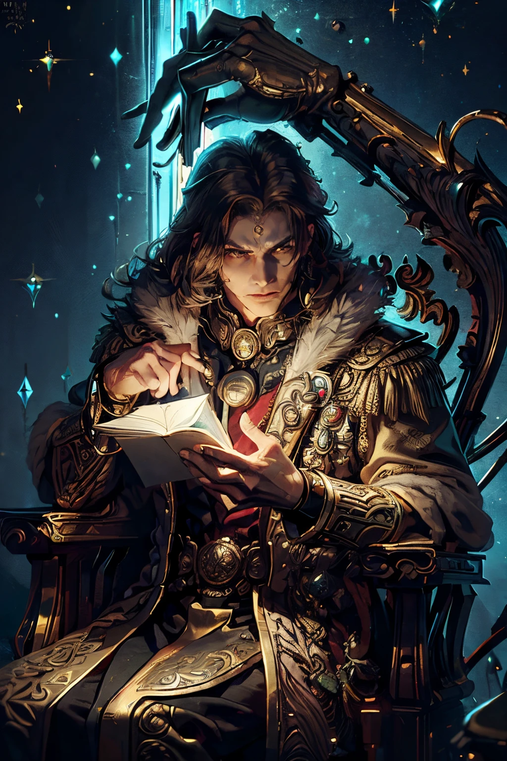 A high resolution,ultra - detailed,actual:1.37),(fortune,flourishing,Luxury:1.2),handsome cool man,Tall and confident,a captivating gaze,rich and powerful person,(Golden robe:1.1),Glittery gorgeous golden fabric,gold-plated red robe:1.1,Ornate patterns and intricate embroidery, Exuding elegance and majesty, Taoist,wise and mysterious, Deep spiritual aura, God-Emperor of Mankind:1.1,ruler of all realms,commanding presence and authority,Charming male god,Charming and sacred,Irresistibly attractive and charming, He gave you a lot of money,philanthropic generosity,Distribute wealth and abundance to others,Wear black sunglasses
