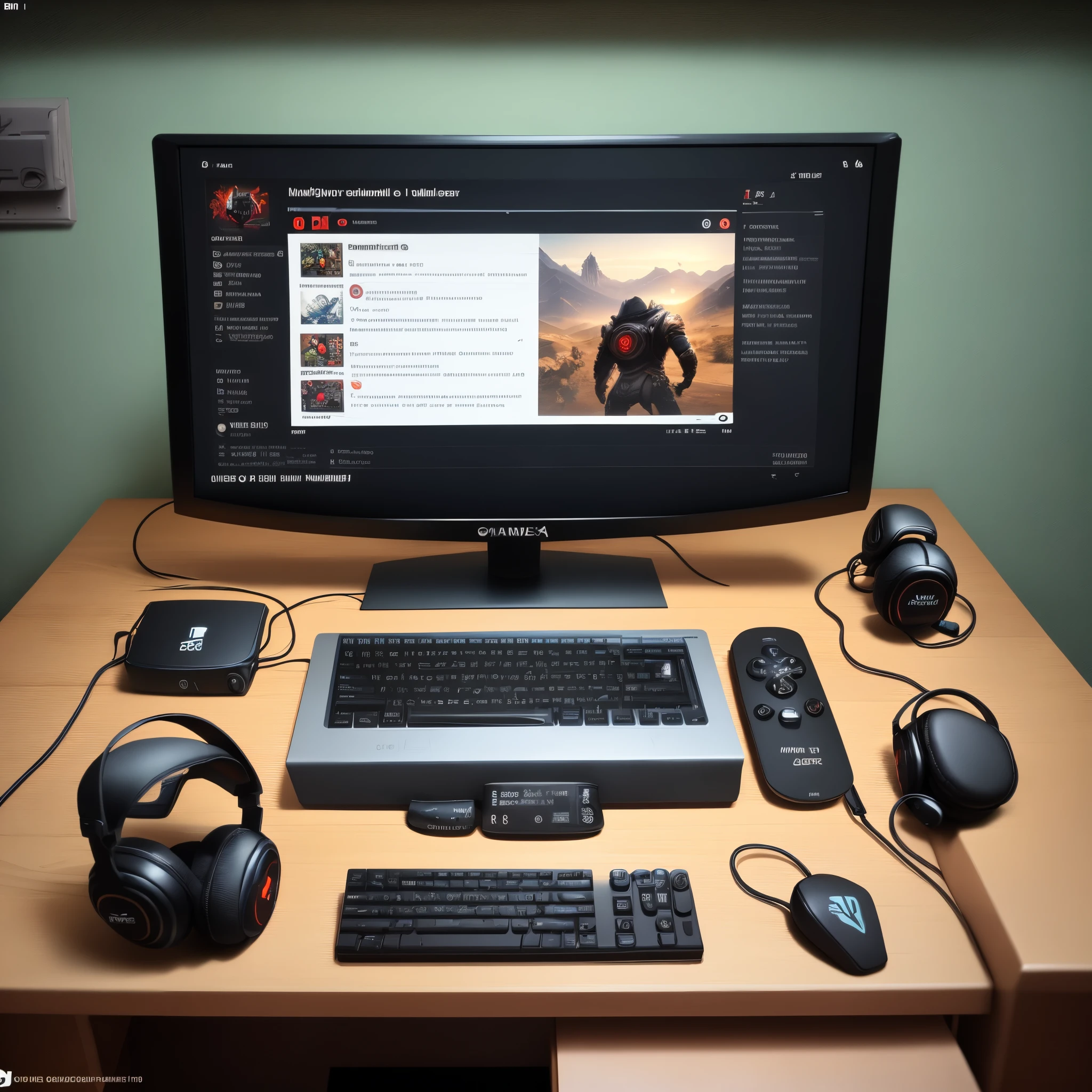 Create me a background of a gamer setup for YouTube screen dimensions